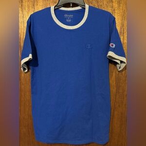 Champion Men's Blue and Gray Ringer Tee Size Medium